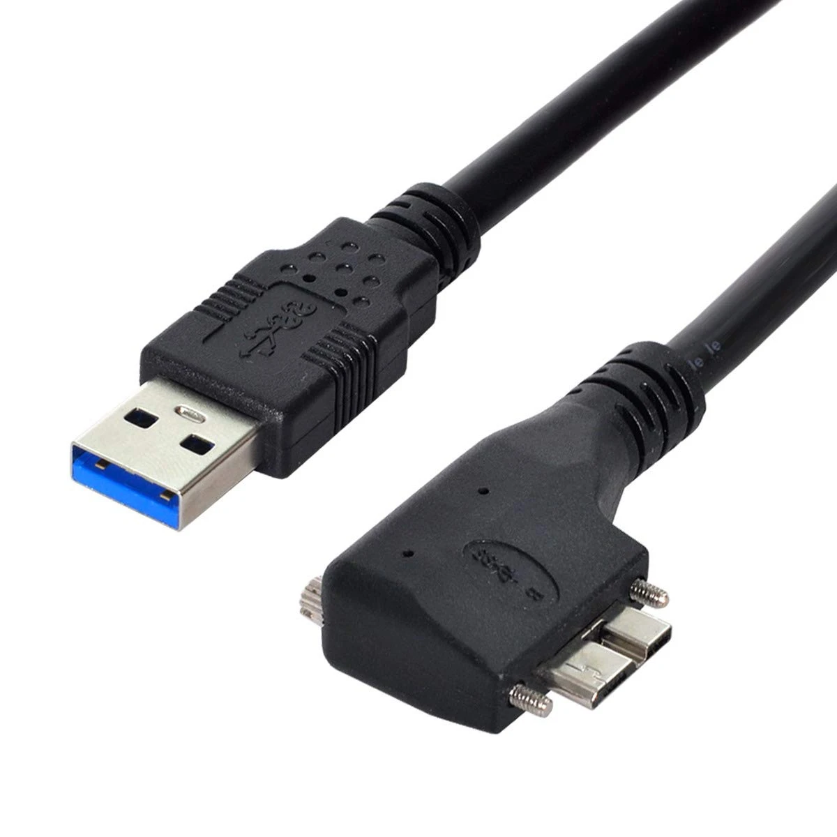 USB A Male to Micro B 90 Degree Left Angle with Dual Screw Locking Cable USB A Male to Micro B 90 Degree Left Angle with Dual Screw Locking Cable